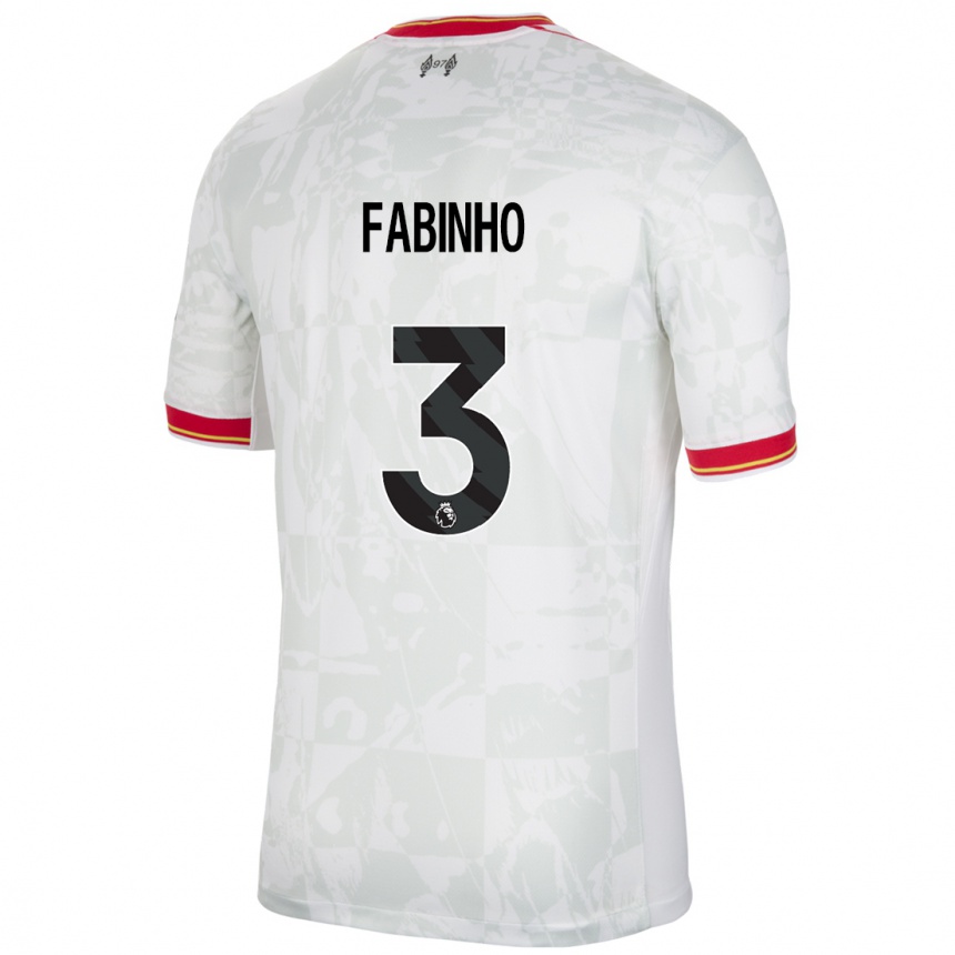 Kids Football Fabinho #3 White Red Black Third Jersey 2024/25 T-Shirt Uk