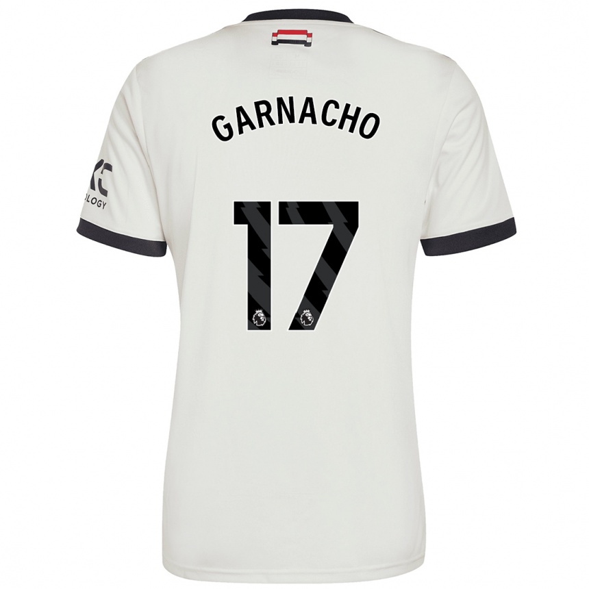 Kids Football Alejandro Garnacho #17 Off White Third Jersey 2024/25 T-Shirt Uk