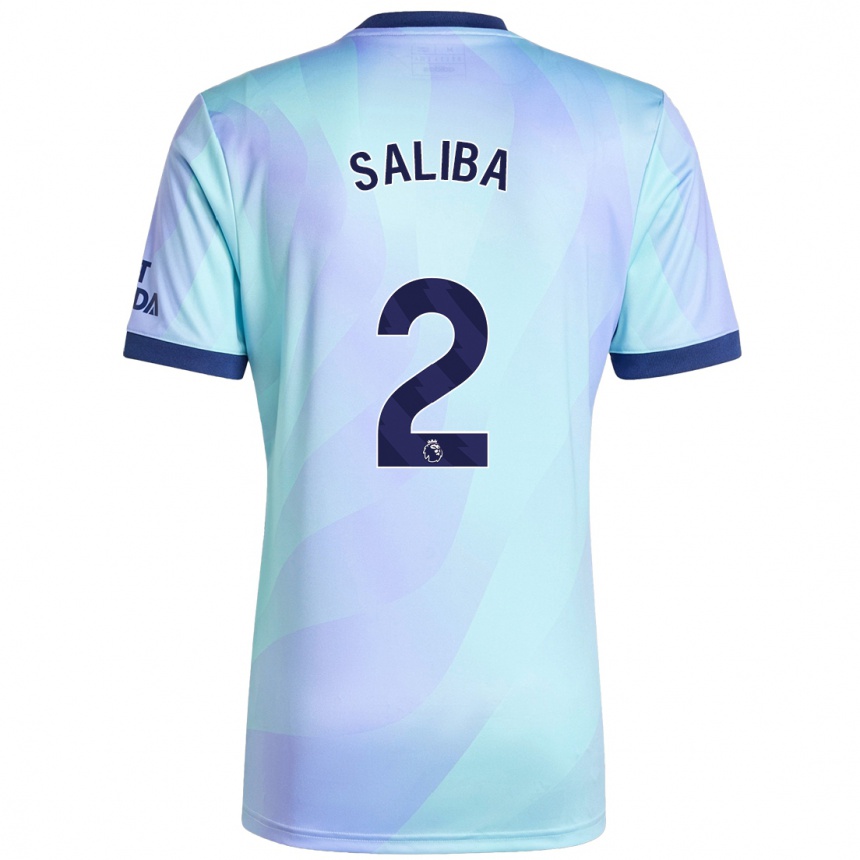 Kids Football William Saliba #2 Aqua Third Jersey 2024/25 T-Shirt Uk