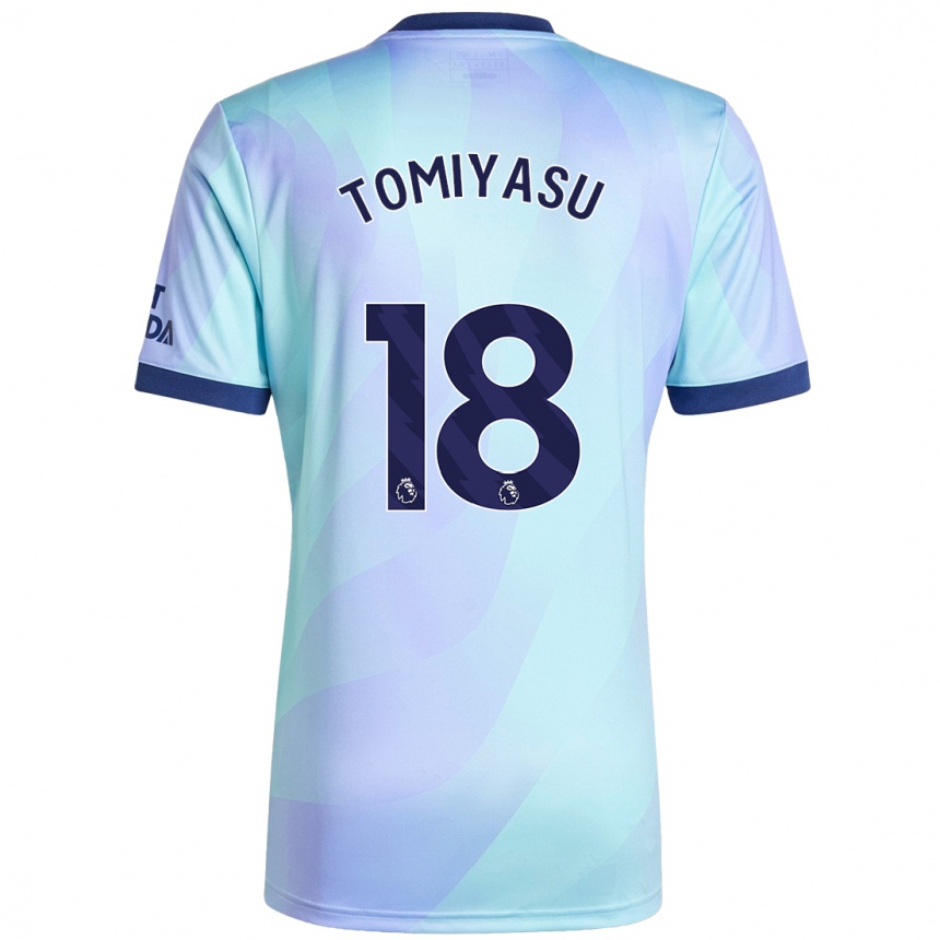 Kids Football Takehiro Tomiyasu #18 Aqua Third Jersey 2024/25 T-Shirt Uk