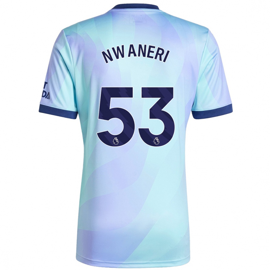 Kids Football Ethan Nwaneri #53 Aqua Third Jersey 2024/25 T-Shirt Uk