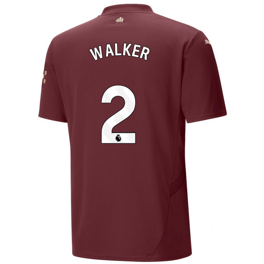 Kids Football Kyle Walker #2 Maroon Third Jersey 2024/25 T-Shirt Uk