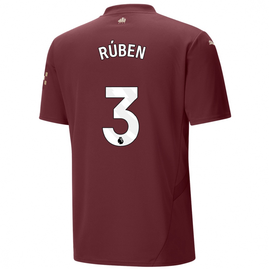 Kids Football Ruben Dias #3 Maroon Third Jersey 2024/25 T-Shirt Uk