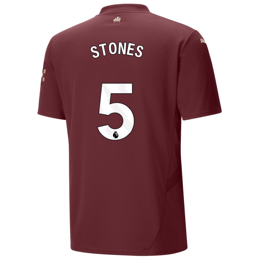 Kids Football John Stones #5 Maroon Third Jersey 2024/25 T-Shirt Uk