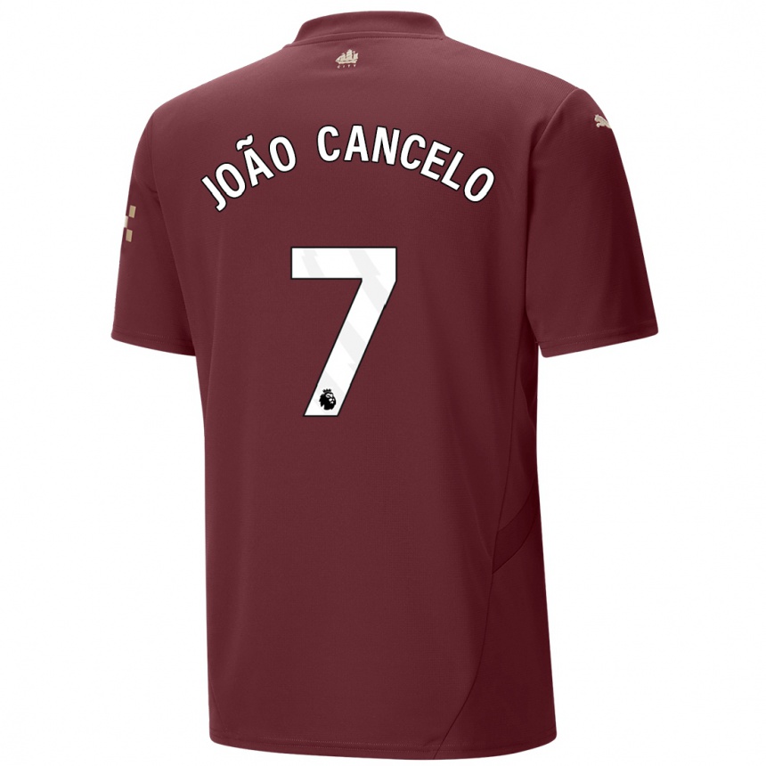 Kids Football Joao Cancelo #7 Maroon Third Jersey 2024/25 T-Shirt Uk