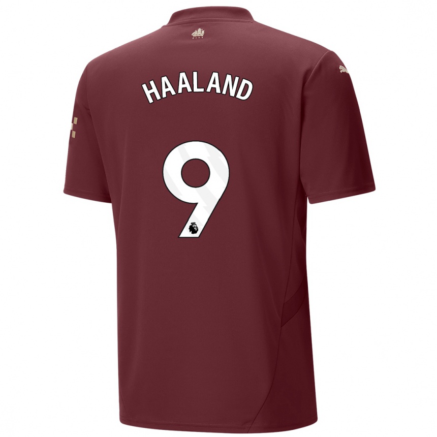 Kids Football Erling Haaland #9 Maroon Third Jersey 2024/25 T-Shirt Uk