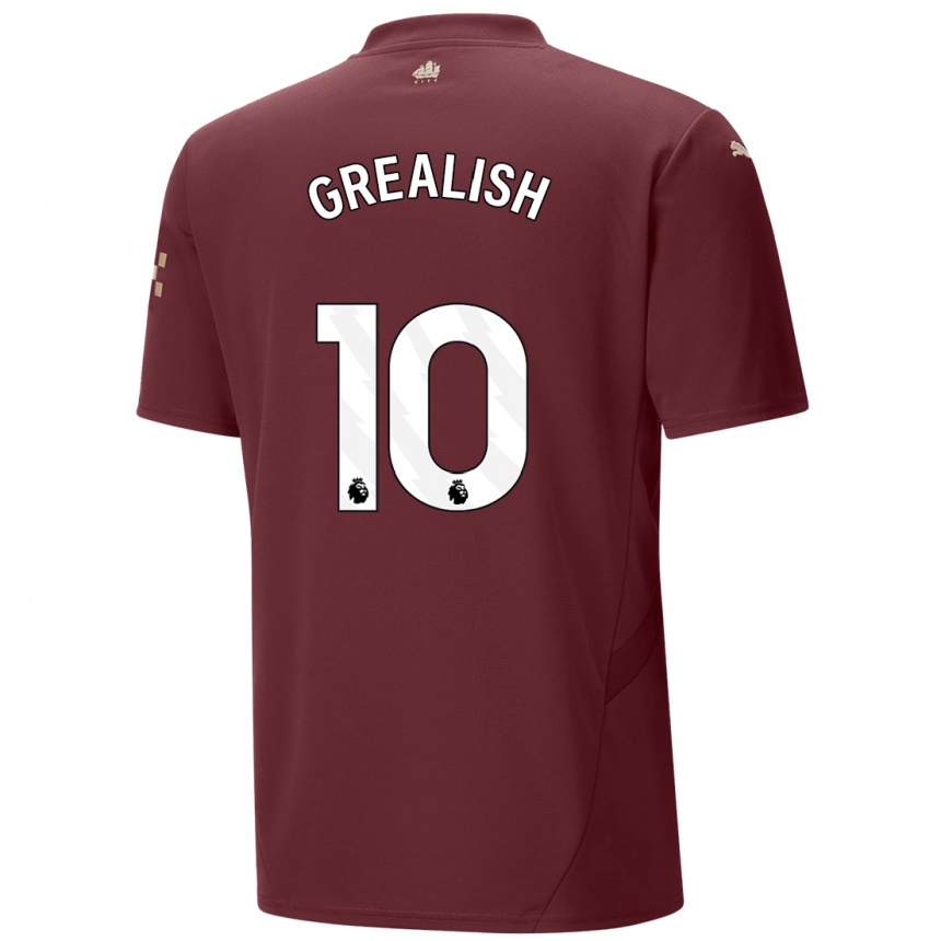 Kids Football Jack Grealish #10 Maroon Third Jersey 2024/25 T-Shirt Uk