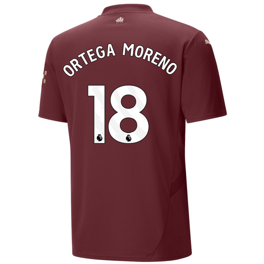 Kids Football Stefan Ortega Moreno #18 Maroon Third Jersey 2024/25 T-Shirt Uk