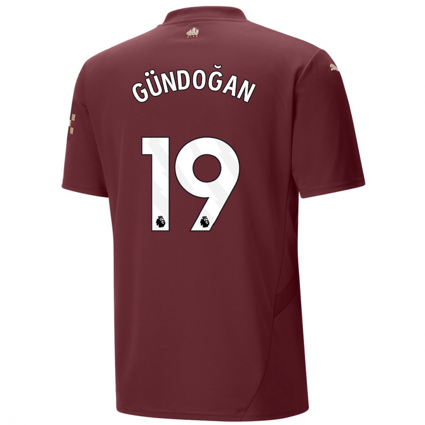 Kids Football Ilkay Gundogan #19 Maroon Third Jersey 2024/25 T-Shirt Uk