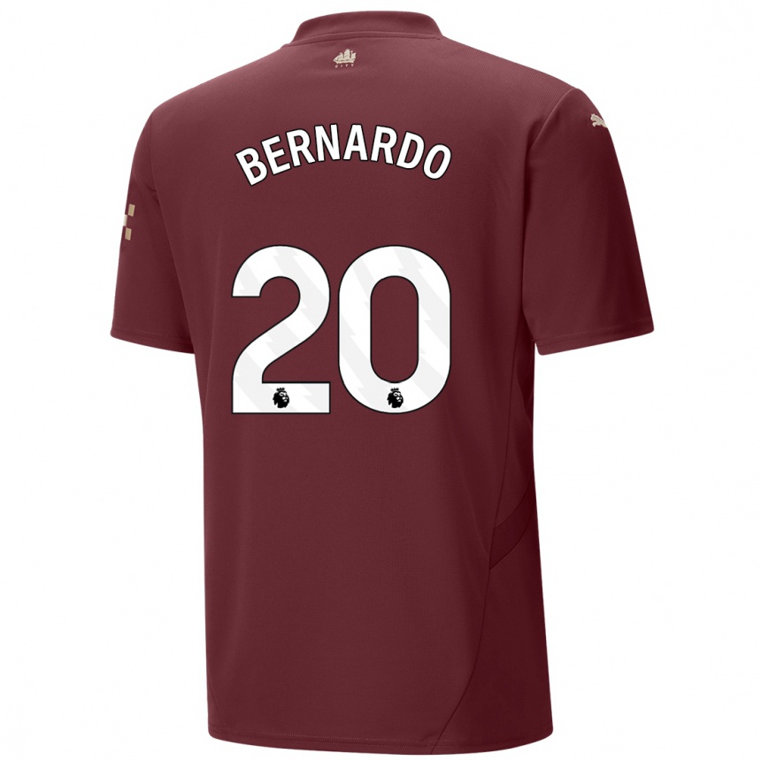 Kids Football Bernardo Silva #20 Maroon Third Jersey 2024/25 T-Shirt Uk