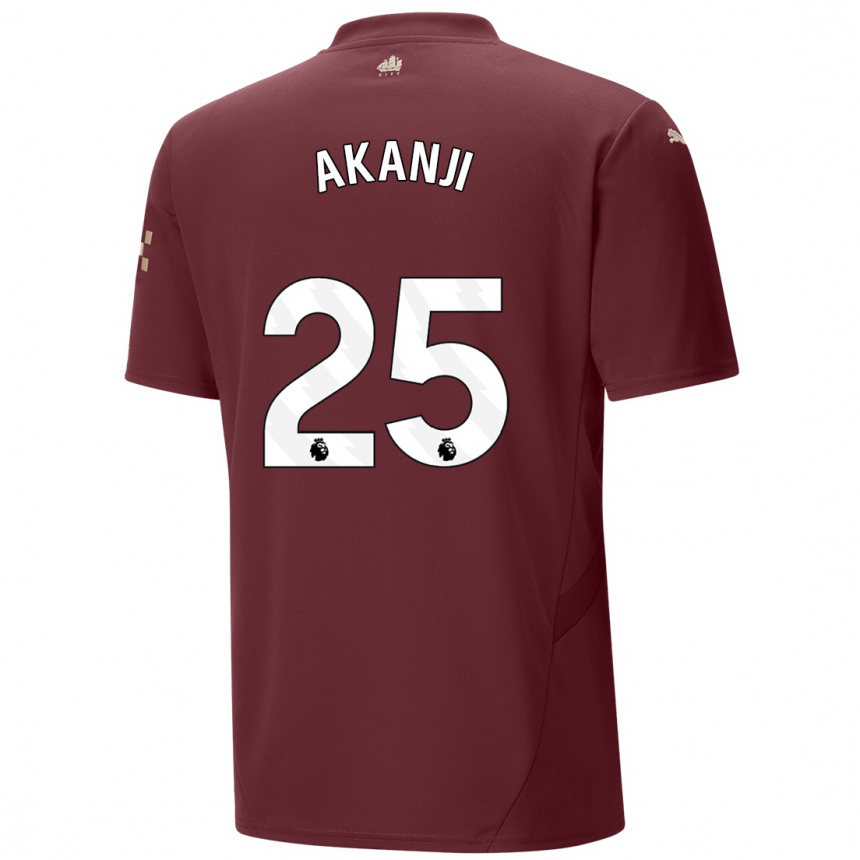 Kids Football Manuel Akanji #25 Maroon Third Jersey 2024/25 T-Shirt Uk