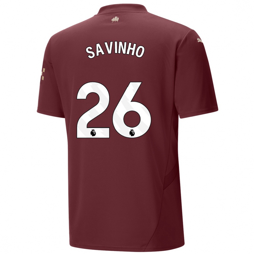 Kids Football Savinho #26 Maroon Third Jersey 2024/25 T-Shirt Uk