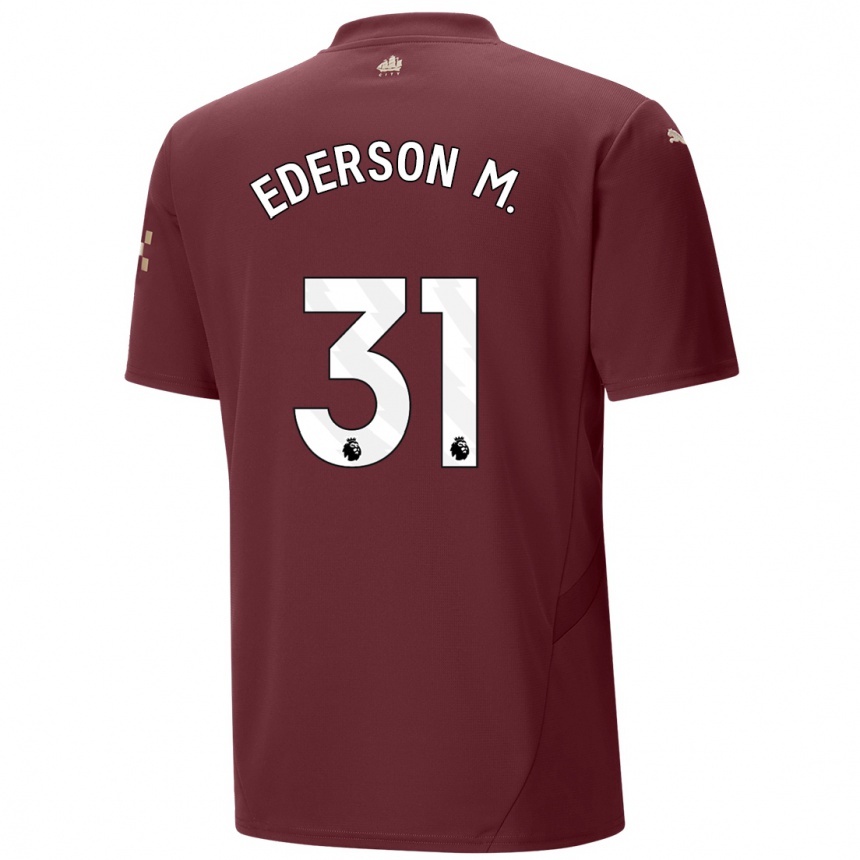 Kids Football Ederson Moraes #31 Maroon Third Jersey 2024/25 T-Shirt Uk