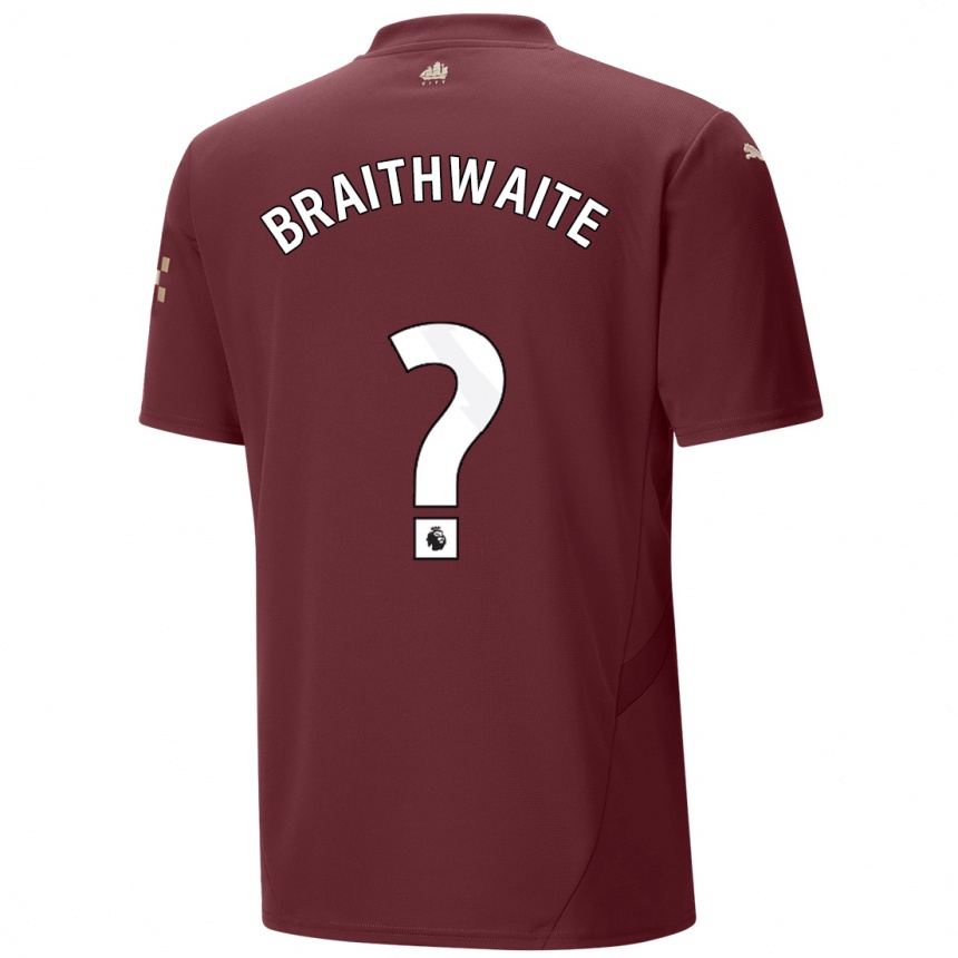 Kids Football Kaden Braithwaite #0 Maroon Third Jersey 2024/25 T-Shirt Uk