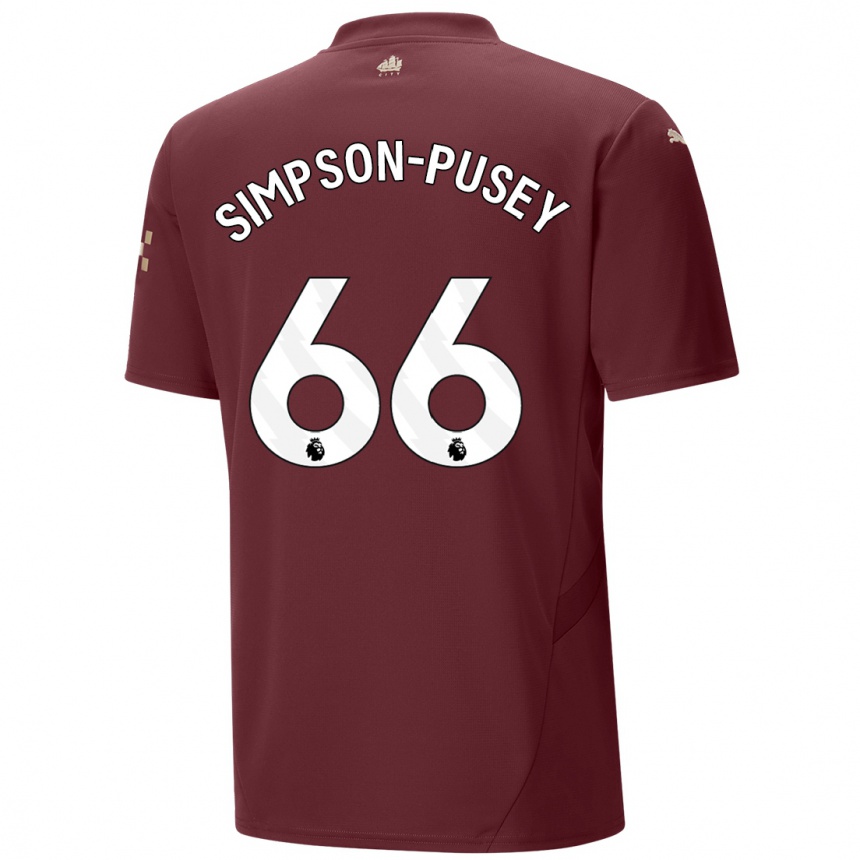 Kids Football Jahmai Simpson-Pusey #66 Maroon Third Jersey 2024/25 T-Shirt Uk