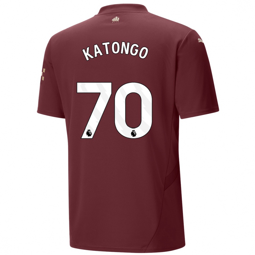 Kids Football Jadel Katongo #70 Maroon Third Jersey 2024/25 T-Shirt Uk