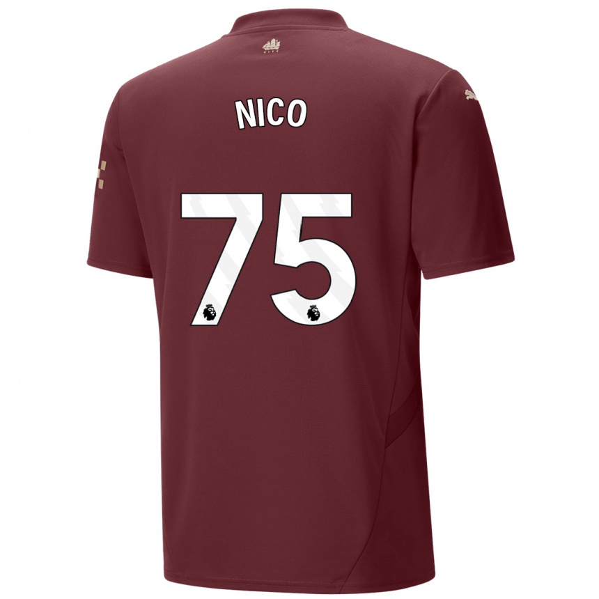 Kids Football Nico O'reilly #75 Maroon Third Jersey 2024/25 T-Shirt Uk