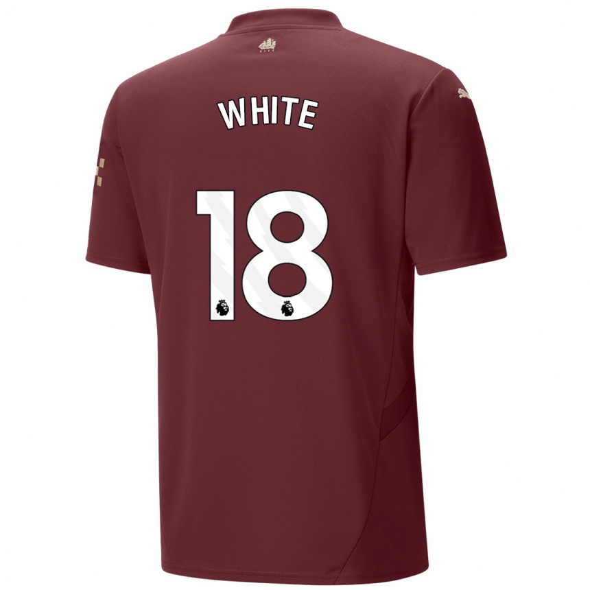 Kids Football Ellen White #18 Maroon Third Jersey 2024/25 T-Shirt Uk