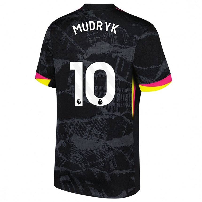 Kids Football Mykhaylo Mudryk #10 Black Pink Third Jersey 2024/25 T-Shirt Uk