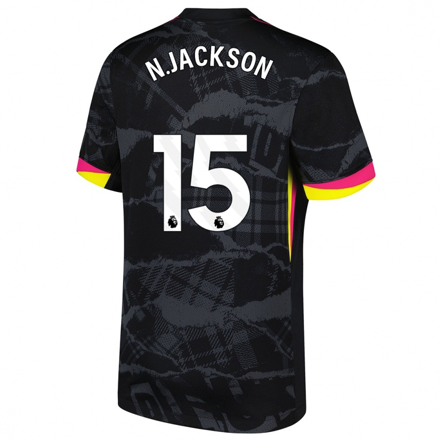 Kids Football Nicolas Jackson #15 Black Pink Third Jersey 2024/25 T-Shirt Uk