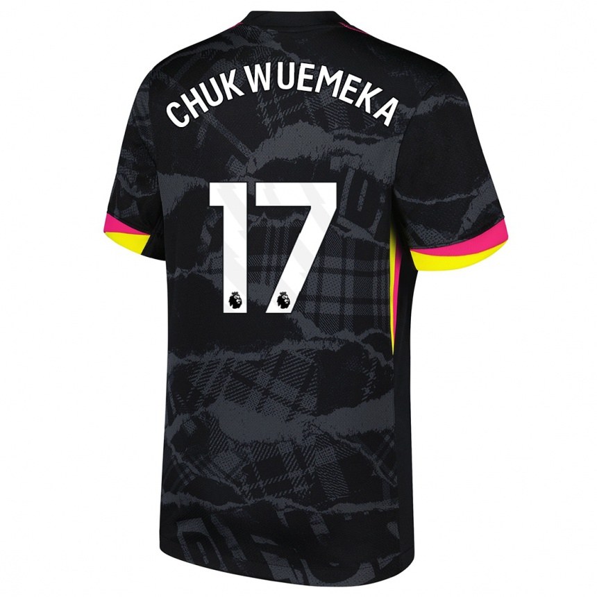 Kids Football Carney Chukwuemeka #17 Black Pink Third Jersey 2024/25 T-Shirt Uk