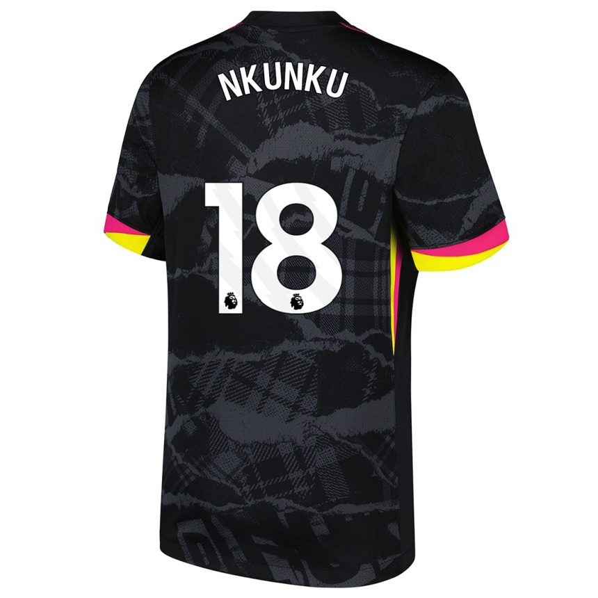 Kids Football Christopher Nkunku #18 Black Pink Third Jersey 2024/25 T-Shirt Uk