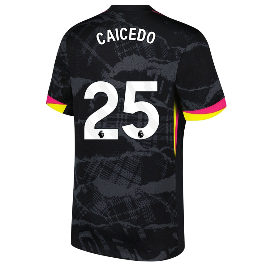 Kids Football Moisés Caicedo #25 Black Pink Third Jersey 2024/25 T-Shirt Uk