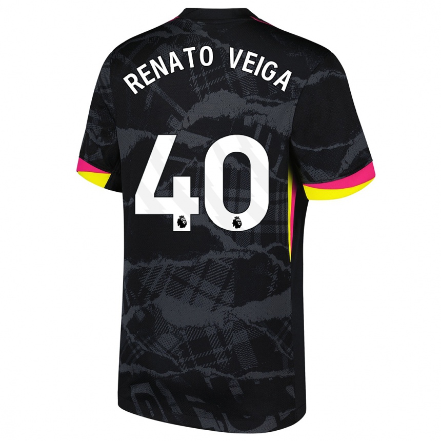 Kids Football Renato Veiga #40 Black Pink Third Jersey 2024/25 T-Shirt Uk