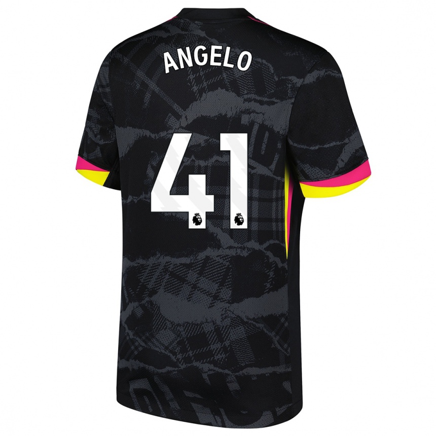 Kids Football Ângelo #41 Black Pink Third Jersey 2024/25 T-Shirt Uk