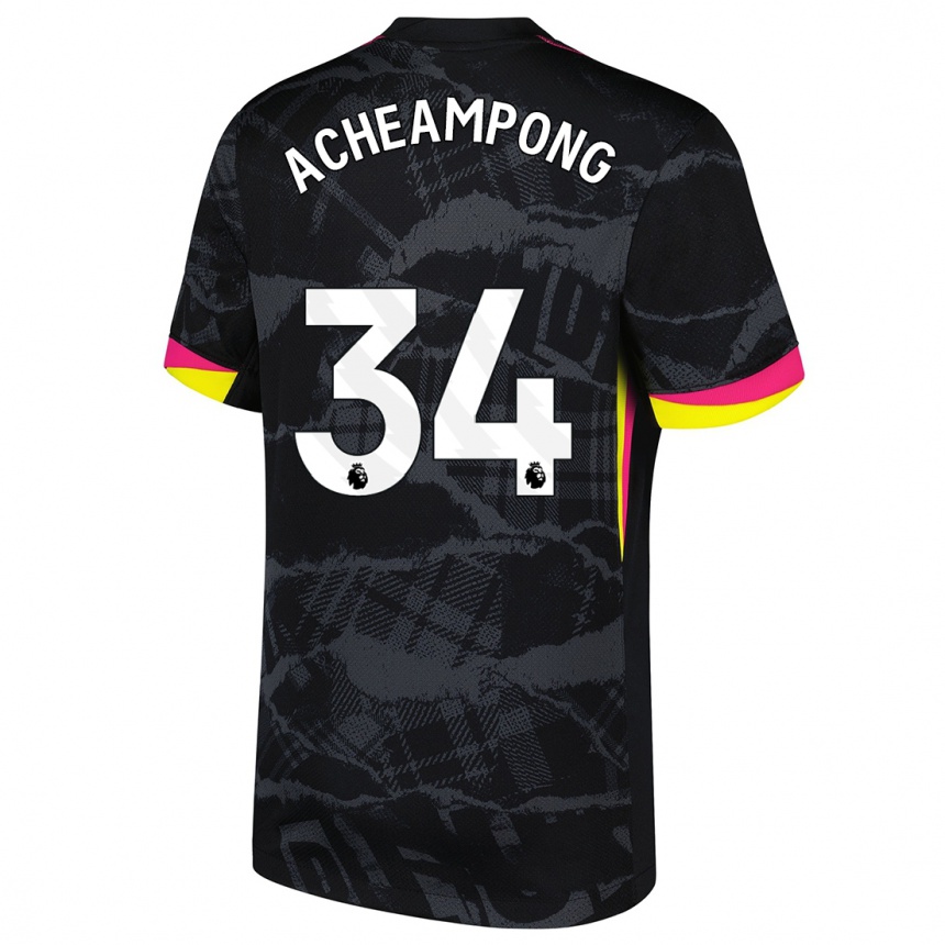 Kids Football Josh Acheampong #34 Black Pink Third Jersey 2024/25 T-Shirt Uk