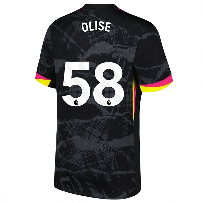 Kids Football Richard Olise #58 Black Pink Third Jersey 2024/25 T-Shirt Uk