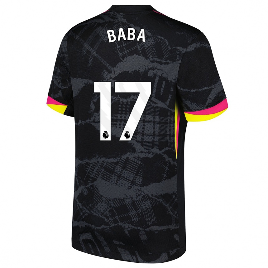 Kids Football Abdul-Rahman Baba #17 Black Pink Third Jersey 2024/25 T-Shirt Uk