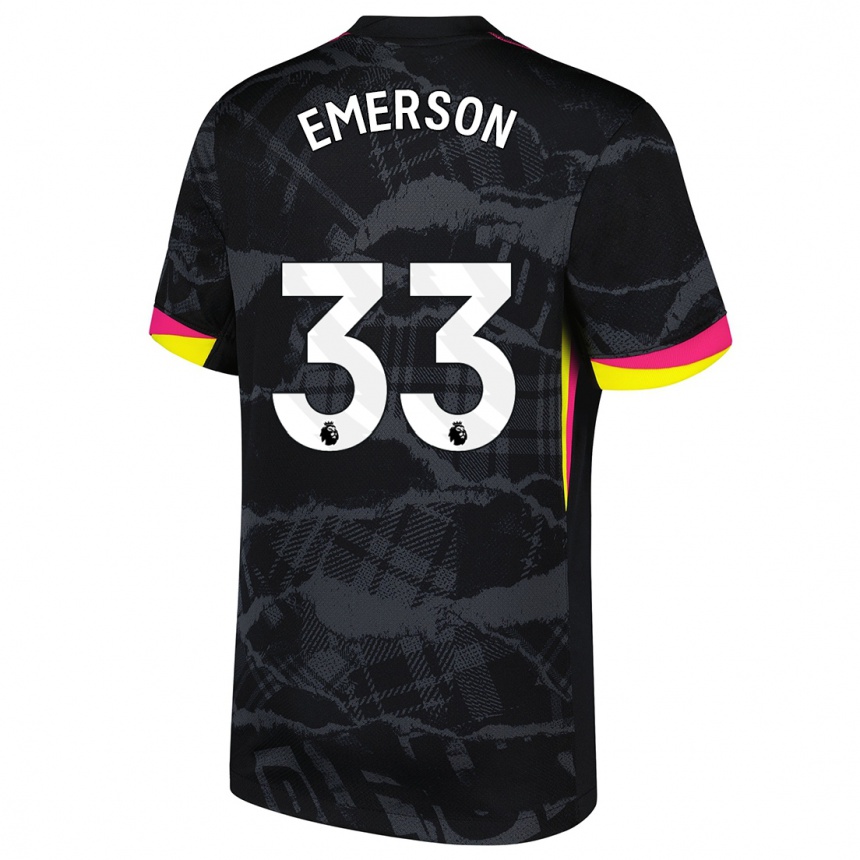 Kids Football Emerson #33 Black Pink Third Jersey 2024/25 T-Shirt Uk