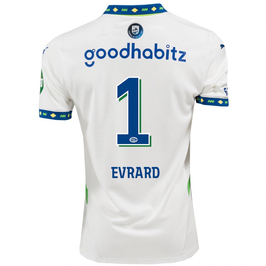 Kids Football Nicky Evrard #1 White Dark Blue Third Jersey 2024/25 T-Shirt Uk