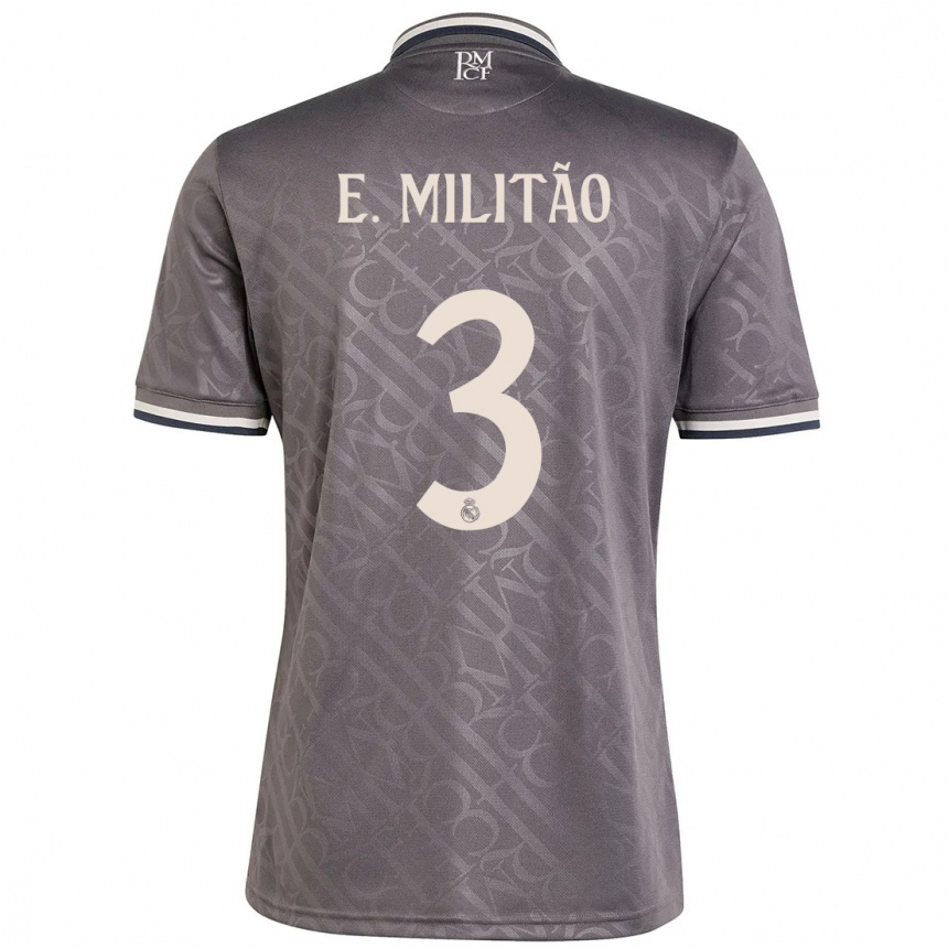 Kids Football Eder Militao #3 Charcoal Third Jersey 2024/25 T-Shirt Uk