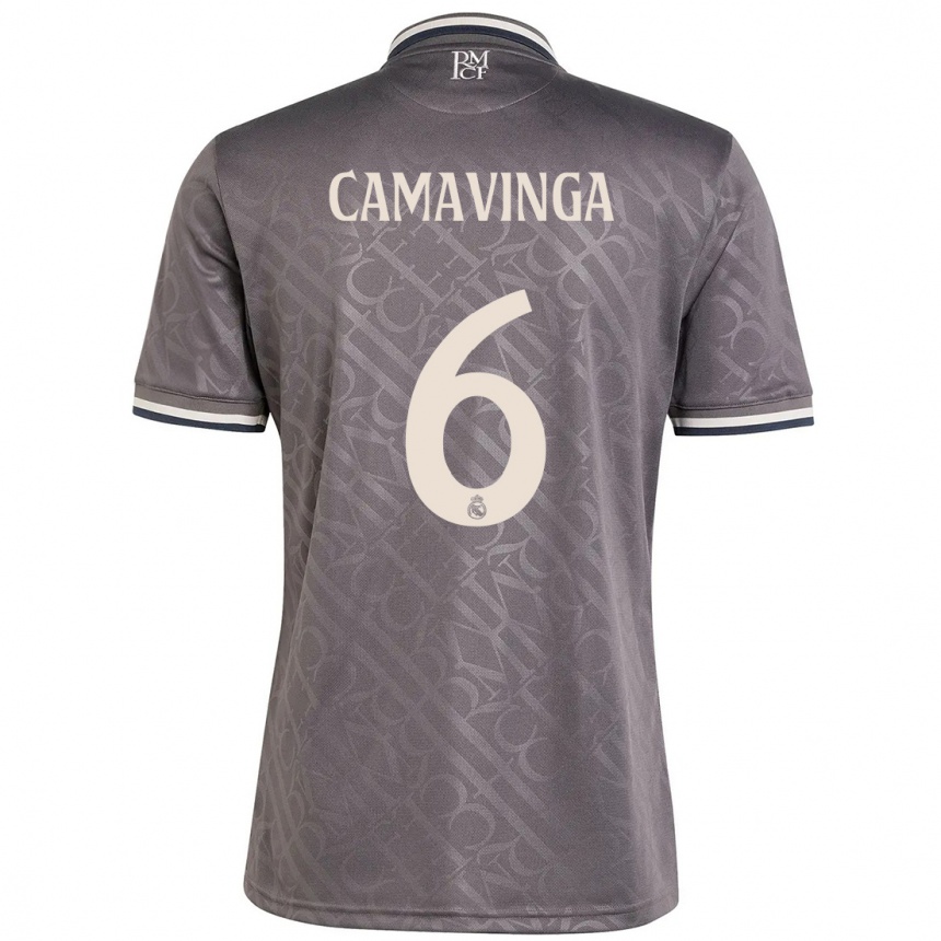 Kids Football Eduardo Camavinga #6 Charcoal Third Jersey 2024/25 T-Shirt Uk