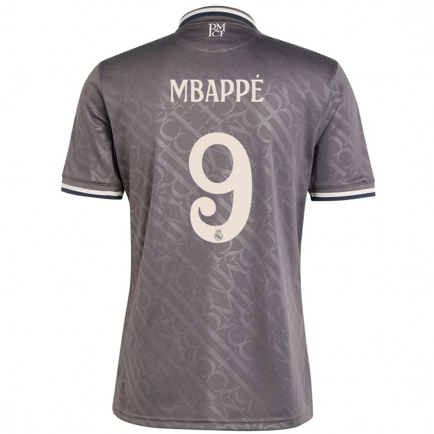 Kids Football Kylian Mbappe #9 Charcoal Third Jersey 2024/25 T-Shirt Uk