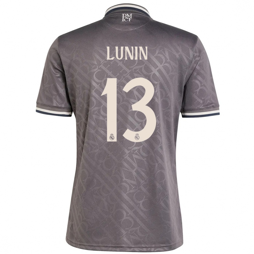 Kids Football Andriy Lunin #13 Charcoal Third Jersey 2024/25 T-Shirt Uk