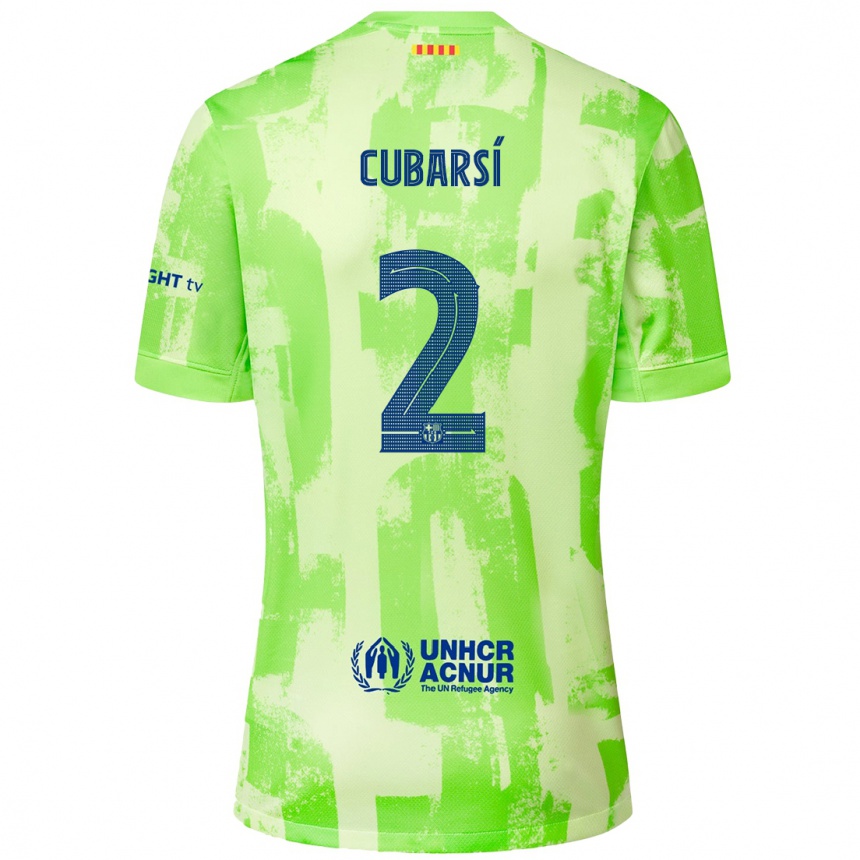 Kids Football Pau Cubarsí #2 Lime Third Jersey 2024/25 T-Shirt Uk