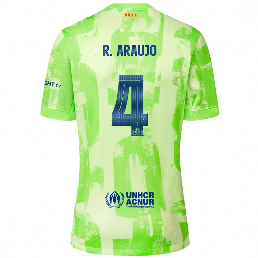 Kids Football Ronald Araujo #4 Lime Third Jersey 2024/25 T-Shirt Uk