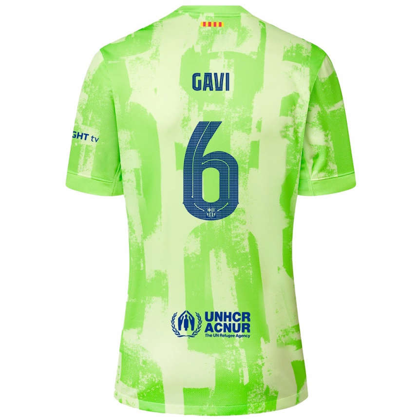 Kids Football Gavi #6 Lime Third Jersey 2024/25 T-Shirt Uk