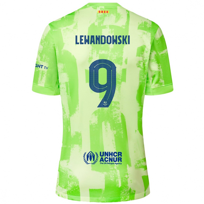 Kids Football Robert Lewandowski #9 Lime Third Jersey 2024/25 T-Shirt Uk