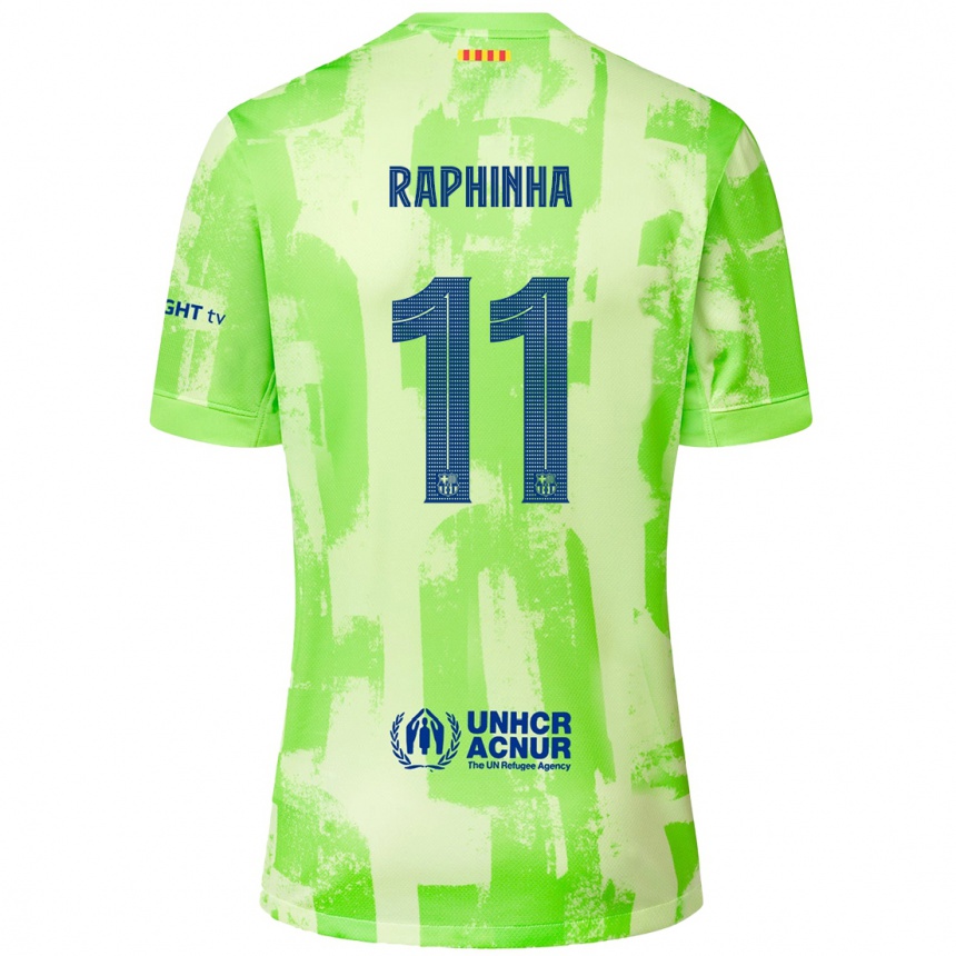 Kids Football Raphinha #11 Lime Third Jersey 2024/25 T-Shirt Uk