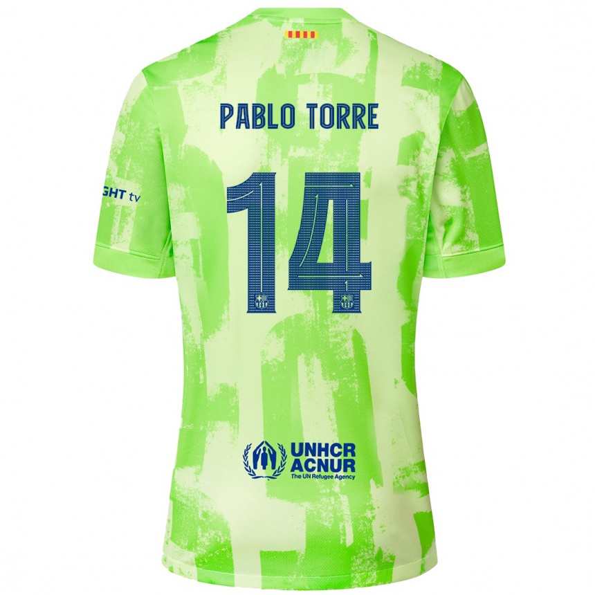 Kids Football Pablo Torre #14 Lime Third Jersey 2024/25 T-Shirt Uk