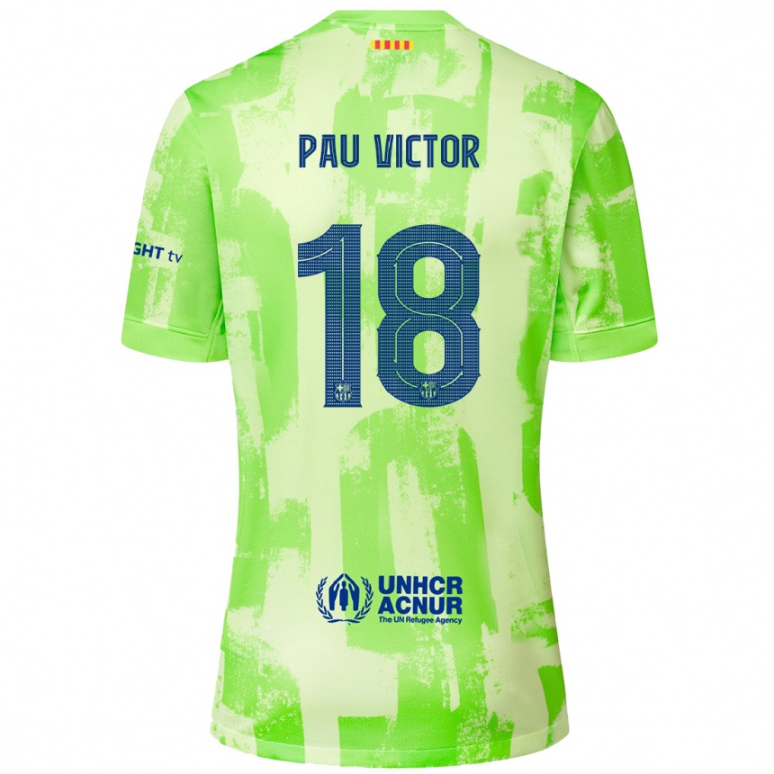 Kids Football Pau Víctor #18 Lime Third Jersey 2024/25 T-Shirt Uk