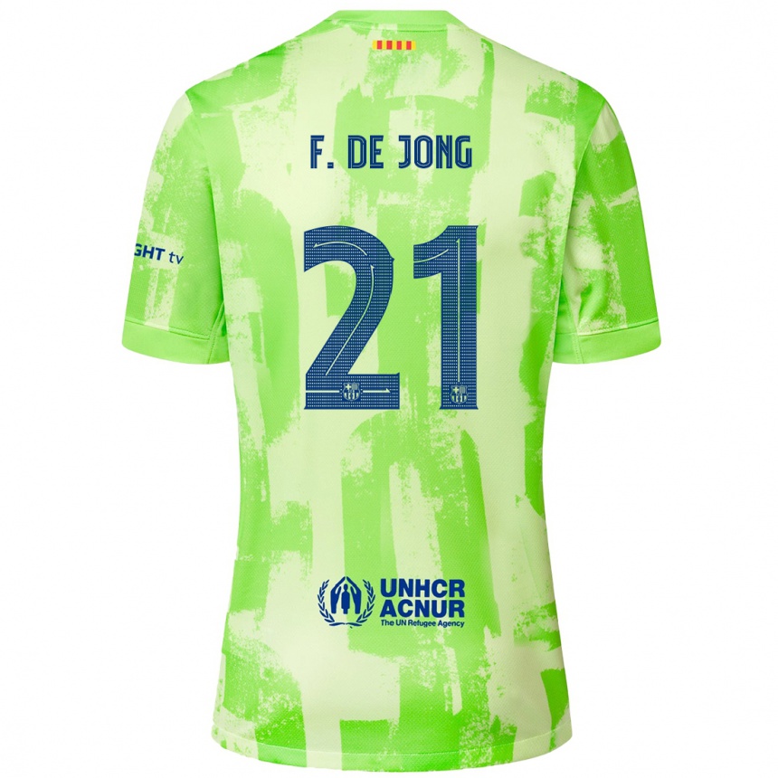 Kids Football Frenkie De Jong #21 Lime Third Jersey 2024/25 T-Shirt Uk