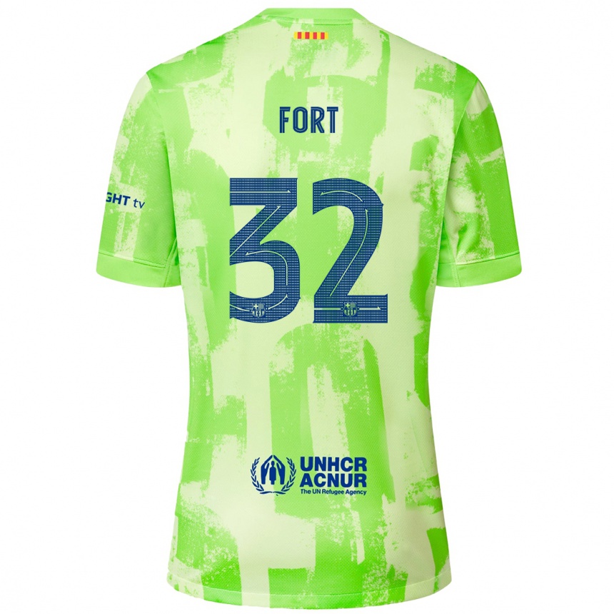 Kids Football Héctor Fort #32 Lime Third Jersey 2024/25 T-Shirt Uk