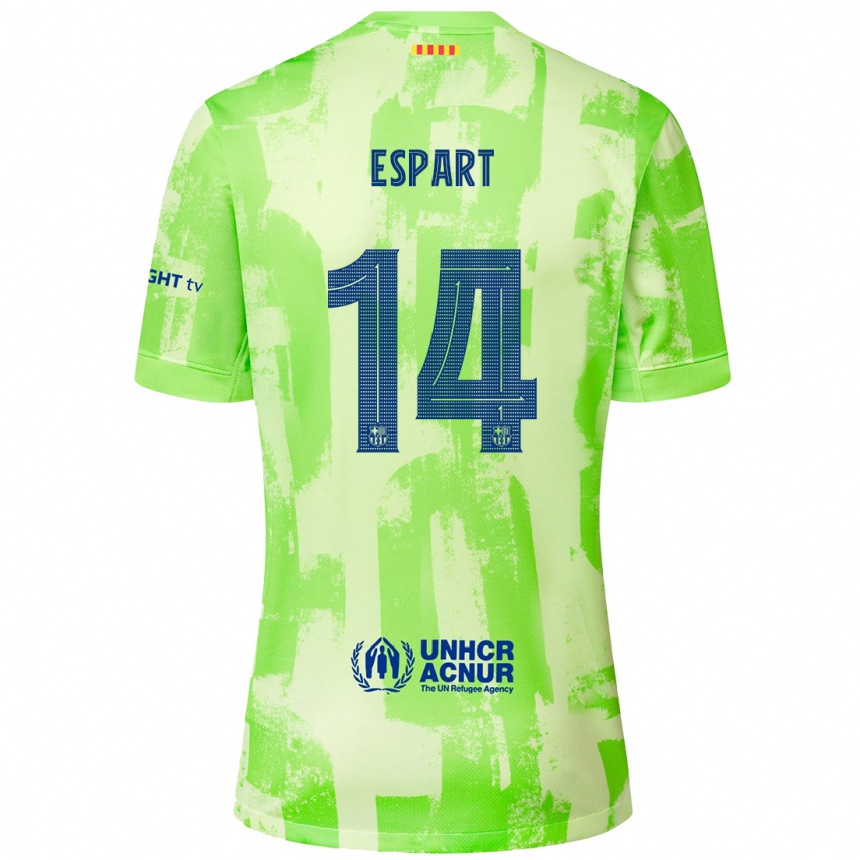 Kids Football Xavi Espart #14 Lime Third Jersey 2024/25 T-Shirt Uk