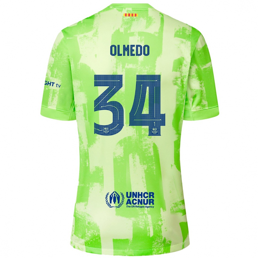 Kids Football Alexis Olmedo #34 Lime Third Jersey 2024/25 T-Shirt Uk