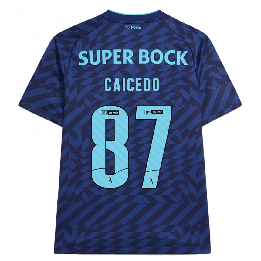 Kids Football Brayan Caicedo #87 Navy Blue Third Jersey 2024/25 T-Shirt Uk